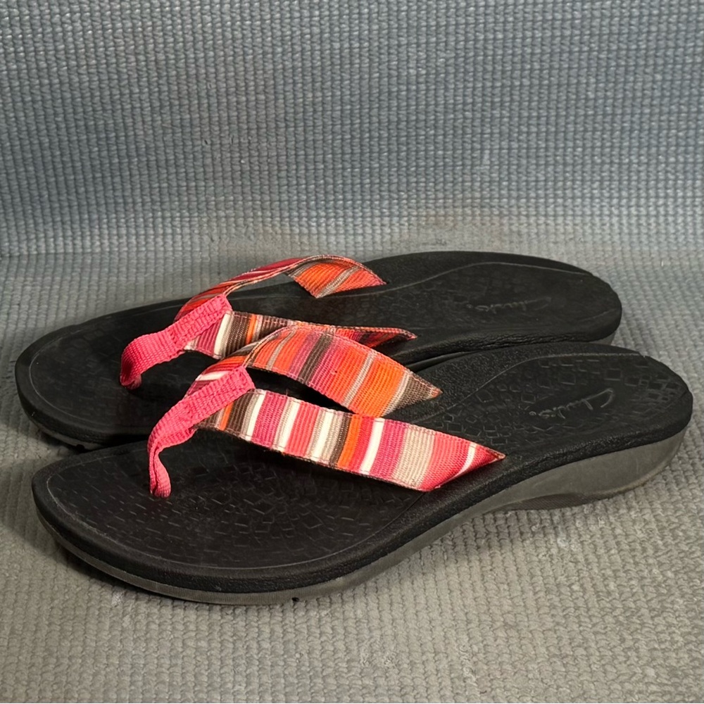 Clarks Cloudsteppers Breeze Sea Flip Flop Sandals Stripe Strap‎ Women’s Size 8